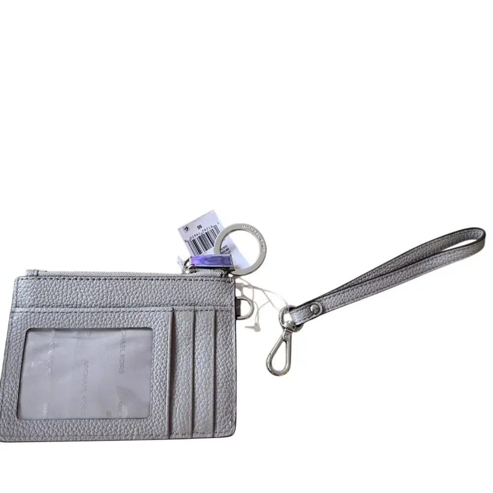 MICHAEL KORS Small Coin Purse Pearl Grey Keychain New with Tag MSRP $98